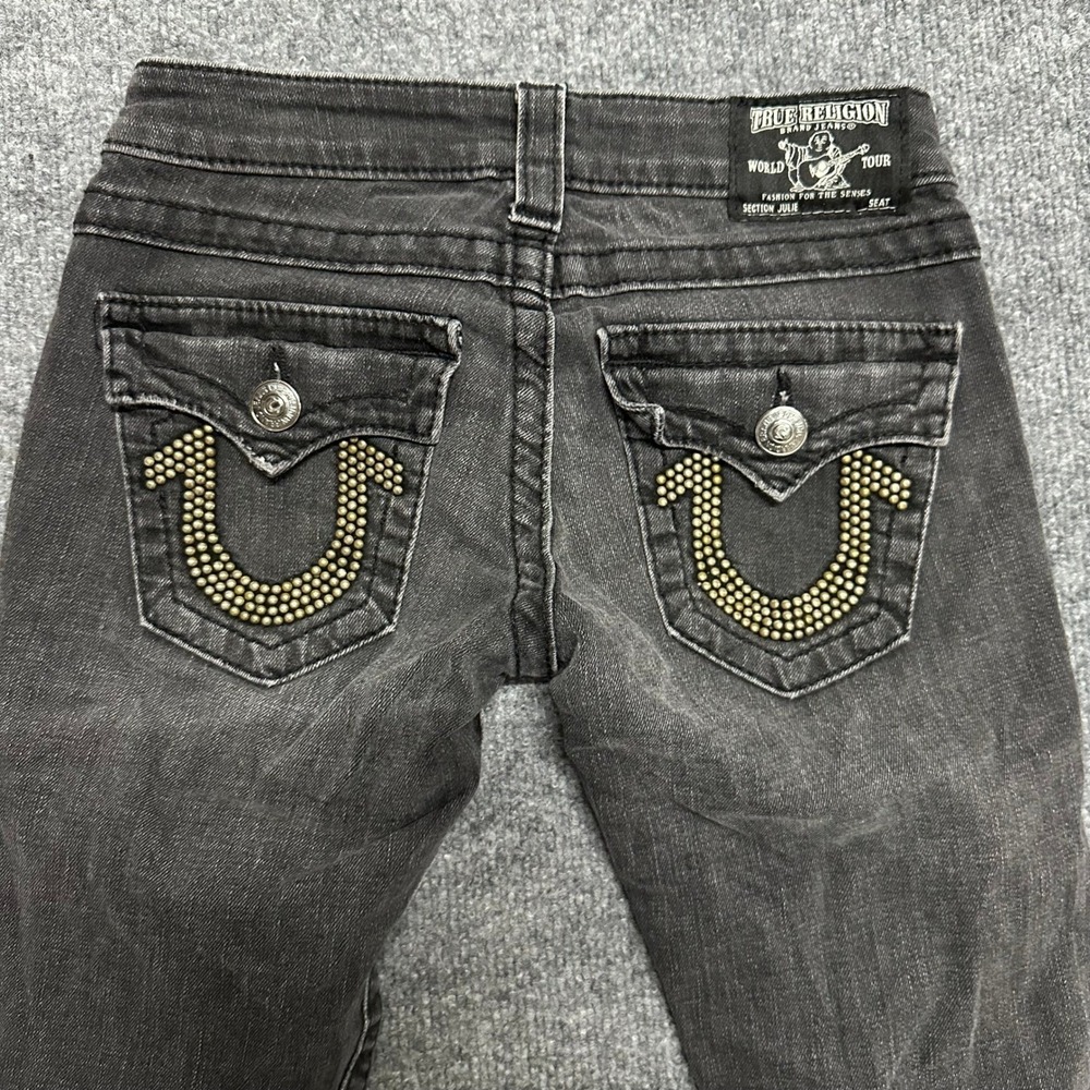 True Religion Jeans Womens Size 25 Black Studded Horseshoe Skinny Made in USA